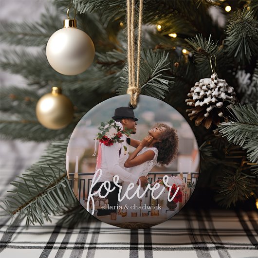 Forever Script Overlay Personalisierte Paare Foto Keramik Ornament