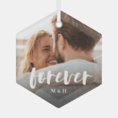 Forever Script Overlay Personalisierte Paare Foto Ornament Aus Glas (Front)