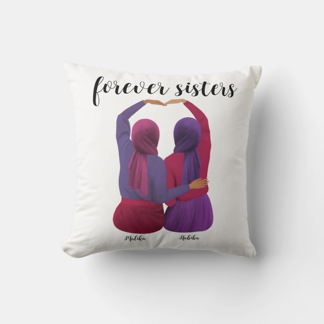 Forever Sisters Personalisiert Hijabi-Geschenk Kissen (Vorderseite)