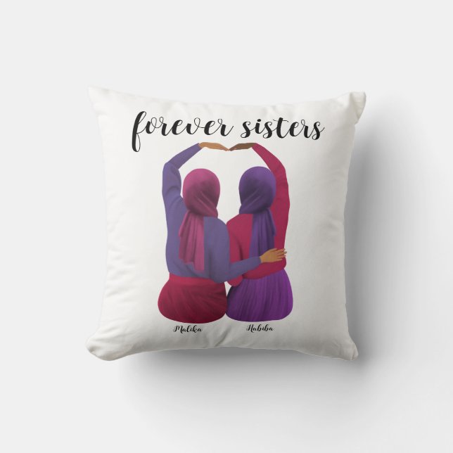 Forever Sisters Personalisiert Hijabi-Geschenk Kissen (Vorderseite)