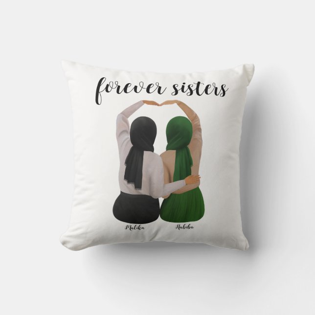 Forever Sisters Personalisiert Hijabi-Geschenk Kissen (Vorderseite)