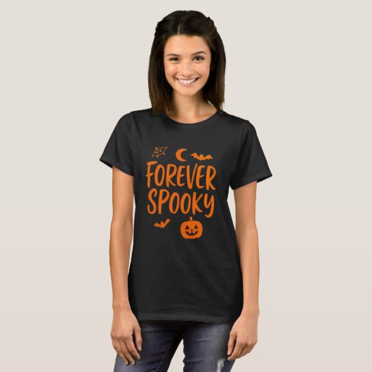 Forever Spooky | Pumpkin, Moon, Bats & Web T-Shirt (Vorne ganz)