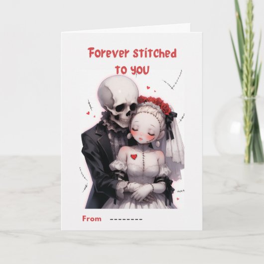 Forever Stitched to You Skeleton Couple Valentine Karte (Vorderseite)