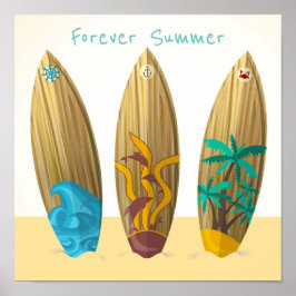 Forever Summer Retro Surfboards Sun Surf Sand Poster