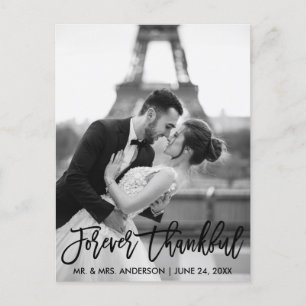 Forever Thankful Brush Script Hochzeit Foto Modern Postkarte