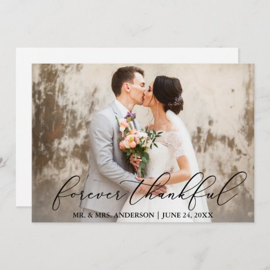 Forever Thankful Elegant Calligraphy Wedding Dankeskarte (Vorne/Hinten)