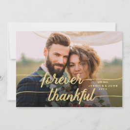 Forever Thankful Gold Kalligraphie 2 Foto Hochzeit Dankeskarte