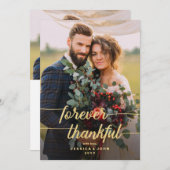 Forever Thankful Gold Kalligraphie 2 Foto Hochzeit Dankeskarte (Vorne/Hinten)