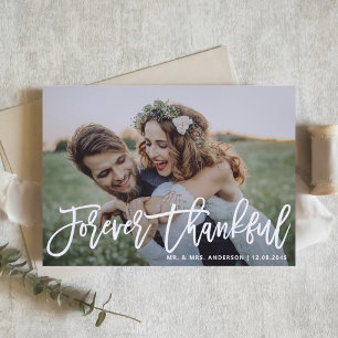 Forever Thankful Modern Calligraphy Wedding Foto Dankeskarte