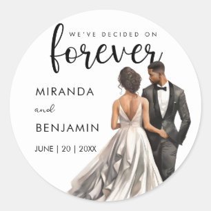 Forever Wedding Black Bride Groom Wasserfarbe Runder Aufkleber
