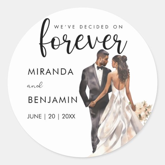 Forever Wedding Black Bride Groom Wasserfarbe Runder Aufkleber (Vorderseite)