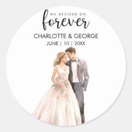 Forever Wedding Bride Groom Back Watercolor Class Runder Aufkleber