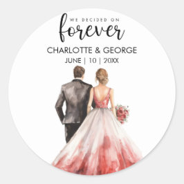 Forever Wedding Bride Groom Zurück Wasserfarbe Runder Aufkleber