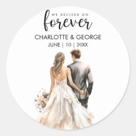 Forever Wedding Bride Groom Zurück Wasserfarbe Runder Aufkleber