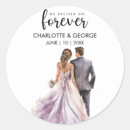 Forever Wedding Bride Groom Zurück Wasserfarbe Runder Aufkleber