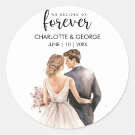 Forever Wedding Bride Groom Zurück Wasserfarbe Runder Aufkleber