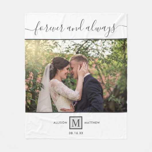 Forever Wedding Foto Monogram Newlyw Blanket Fleecedecke (Vorderseite)