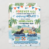 Forever Wild Animals Pool Party Geburtstag Einladung (Vorne/Hinten)
