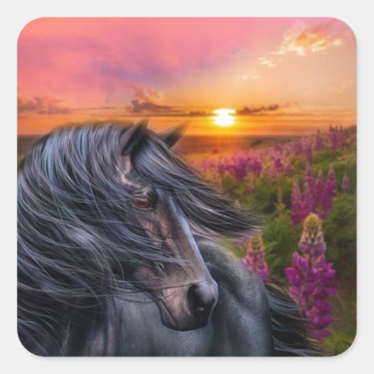 Forever Wild Black Horse Quadratischer Aufkleber (Vorderseite)