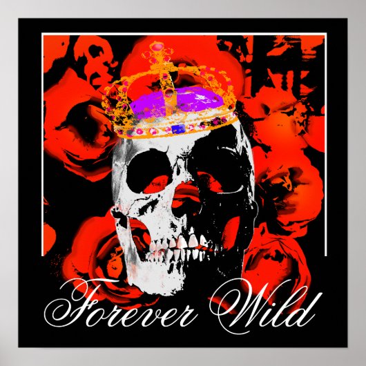 Forever Wild Gothic Skull Rote Rosen Poster (Vorne)