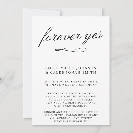 Forever Yes Romantic Intimate Courthouse Hochzeit Einladung (Vorderseite)