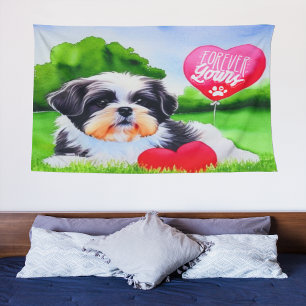 Forever Yours Shih Tzu Watercolor Wandteppich