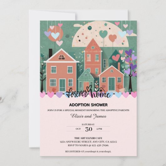 Forever Zuhause Pastel Hearts Adoption Foster Show Einladung (Vorderseite)