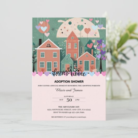Forever Zuhause Pastel Hearts Adoption Foster Show Einladung (Stehend Vorderseite)