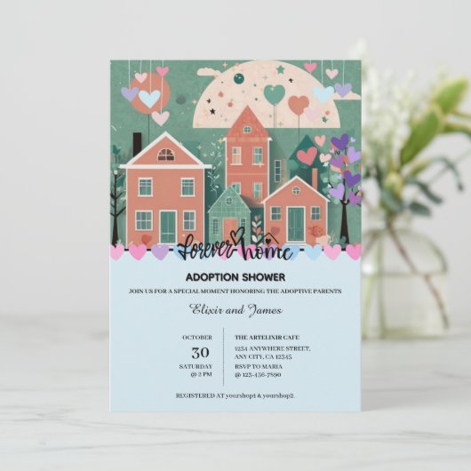 Forever Zuhause Pastel Hearts Adoption Foster Show Einladung (Stehend Vorderseite)