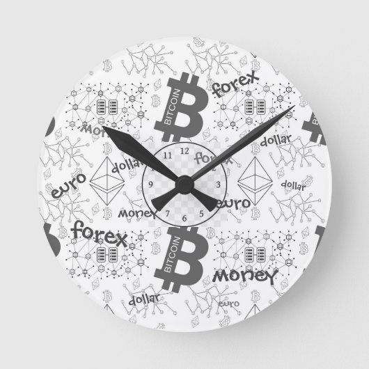 Forex, Geld, Euro, Dollar, Bitcoin-Blockkette Runde Wanduhr (Vorderseite)
