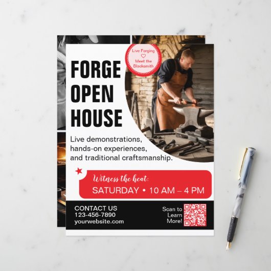 Forge Open House-Schmiedeflyer (Vorderseite/Rückseite Beispiel)