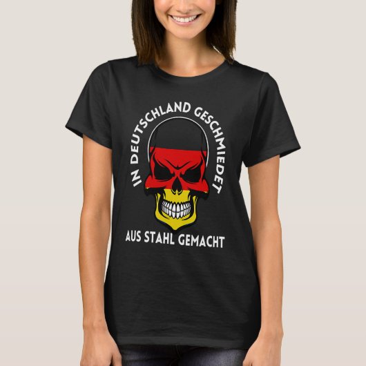 Forged Made Germany German Flag Skull Steelworker T-Shirt (Vorderseite)