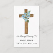 Forget me not Cross Memorial Funeral Prayer Card Visitenkarte (Vorderseite)
