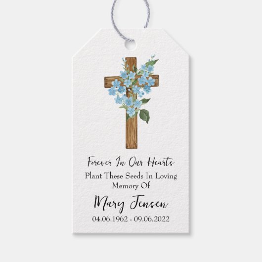 Forget me not Cross Memorial Funeral Seed Packet Geschenkanhänger (Vorderseite)