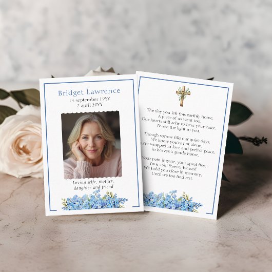 Forget-me-not Flower Memorial Photo Prayer Card Visitenkarte
