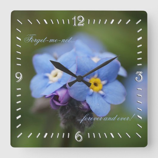 Forget-me-not forever and ever quadratische wanduhr (Vorderseite)