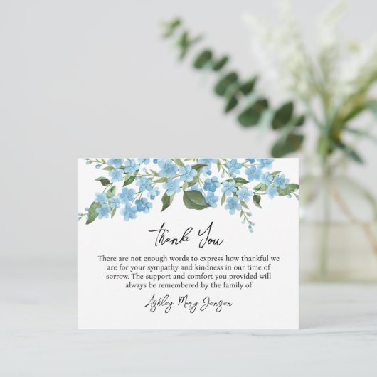 Forget me not Funeral Thank You Card Bereavement Dankeskarte (Stehend Vorderseite)