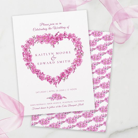 Forget-me-not heart art wedding pink white einladung