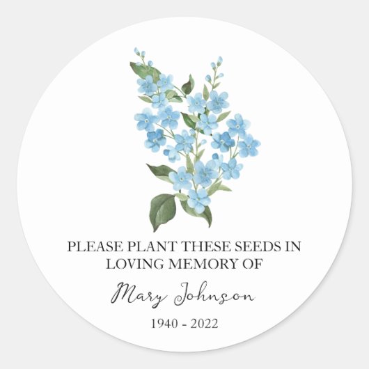 Forget me not Memorial Funeral Seed Packet Runder Aufkleber (Vorderseite)