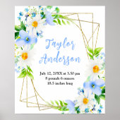 Forget-Me-Nots and Daisies Floral Baby Birth Stats Poster (Vorne)