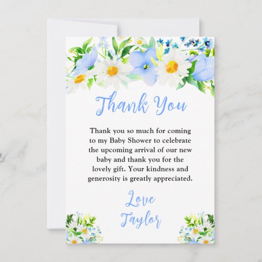 Forget-Me-Nots and Daisies Floral Baby Shower Dankeskarte (Vorderseite)