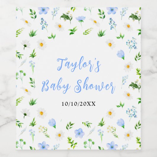 Forget-Me-Nots and Daisies Floral Baby Shower Weinetikett (Einzelnes Label)
