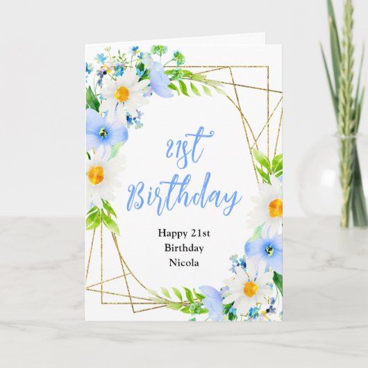 Forget-Me-Nots and Daisies Floral Birthday Karte (Vorderseite)