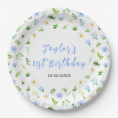 Forget-Me-Nots and Daisies Floral Birthday Pappteller (Vorderseite)