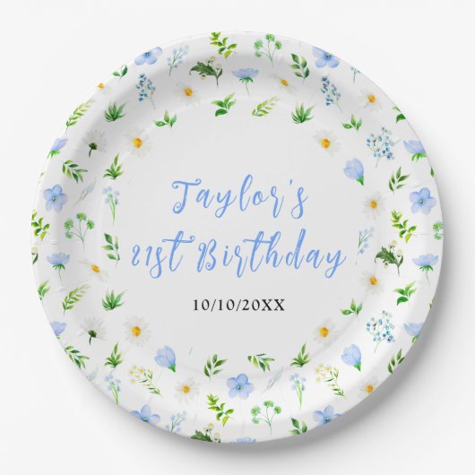 Forget-Me-Nots and Daisies Floral Birthday Pappteller (Vorderseite)