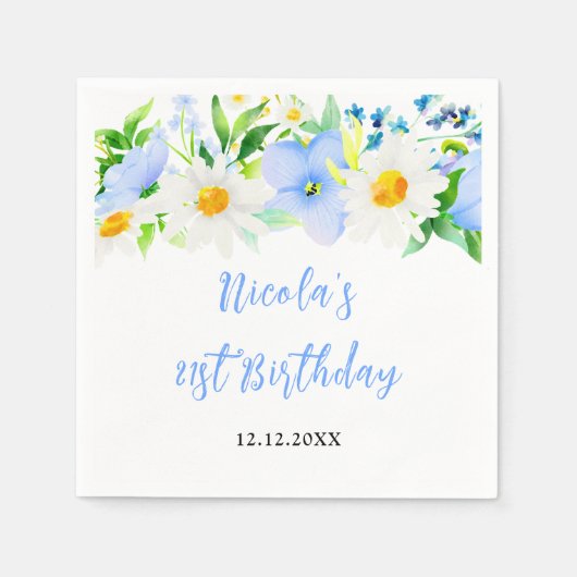 Forget-Me-Nots and Daisies Floral Birthday Serviette (Vorderseite)