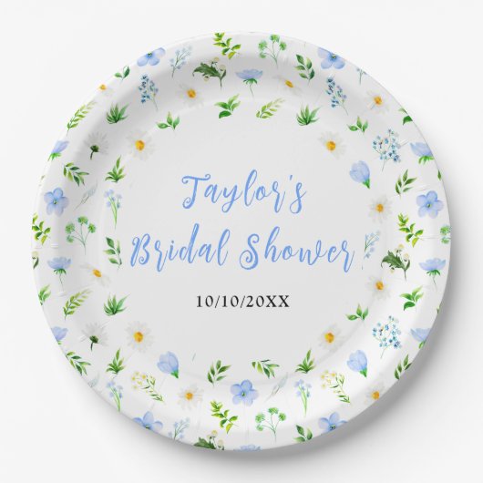 Forget-Me-Nots and Daisies Floral Bridal Shower Pappteller (Vorderseite)