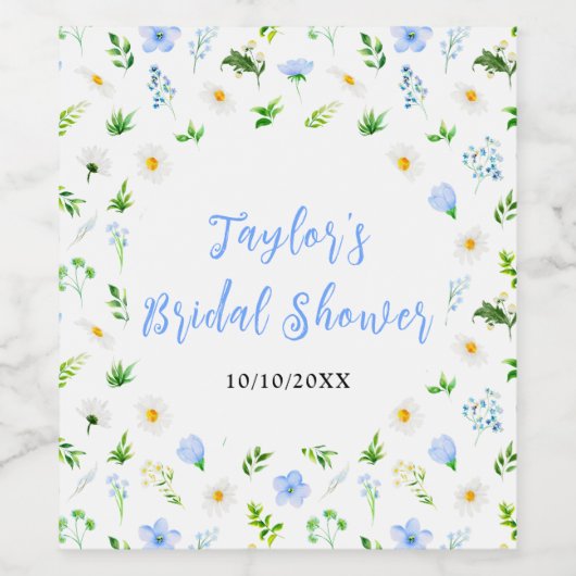 Forget-Me-Nots and Daisies Floral Bridal Shower Weinetikett (Einzelnes Label)