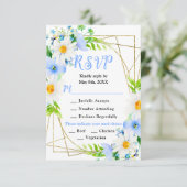 Forget Me Nots and Daisies Wedding RSVP Karte (Stehend Vorderseite)