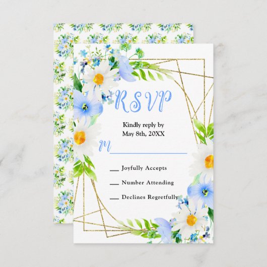 Forget Me Nots and Daisies Wedding RSVP Karte (Vorne/Hinten)